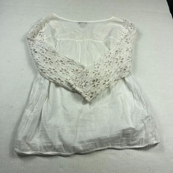 Lucky Brand White Eyelet Boho Blouse 3/4 Sleeve Festival Cottagecore Shirt Large - Picture 9 of 10